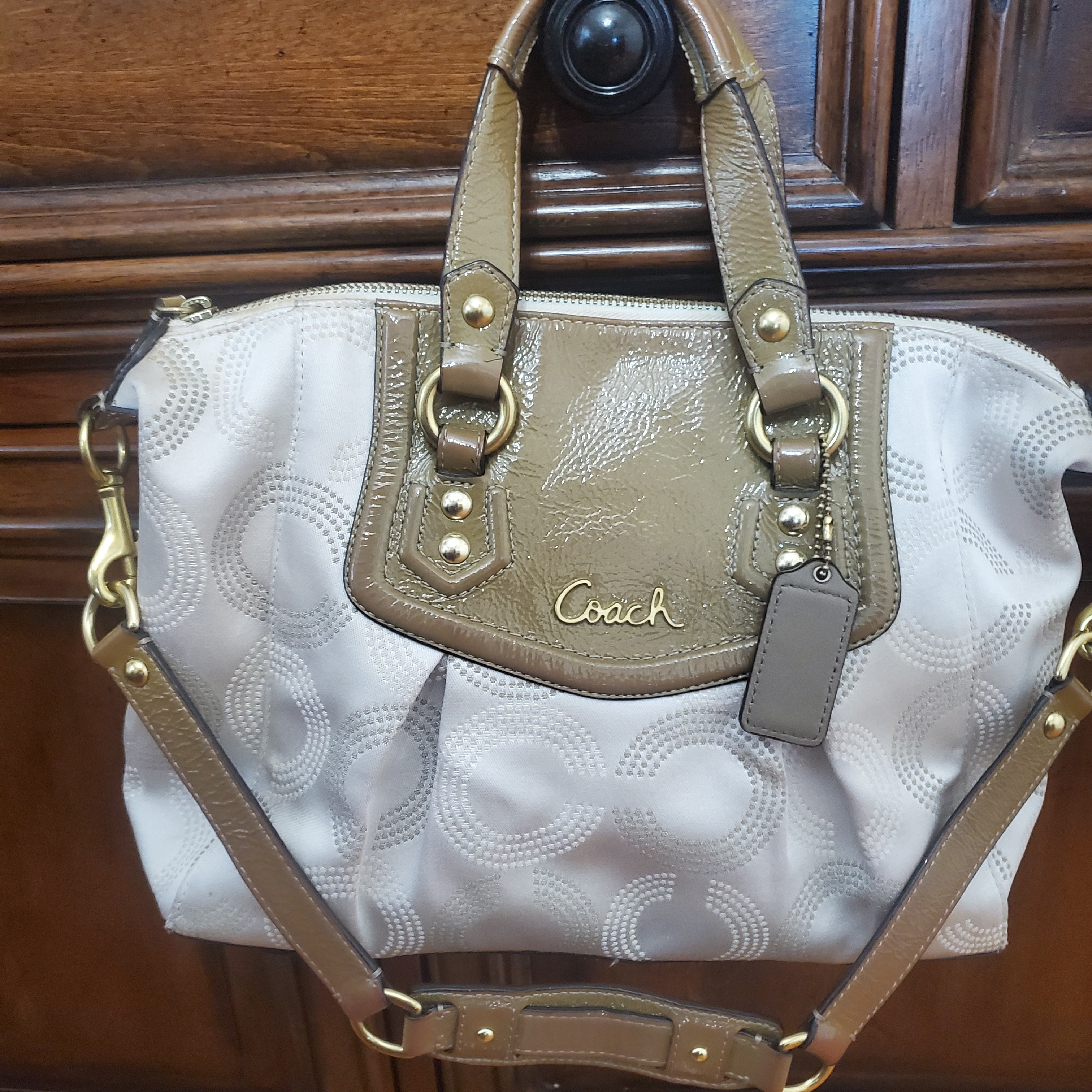 Coach Ashley Dotted Up Art Tan And Brown Women's Bag